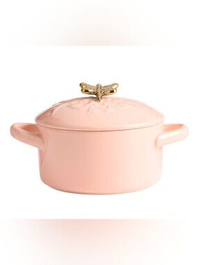 World Market Exclusive Ceramic Embossed Floral Gold Insect Cocotte Baking Dish